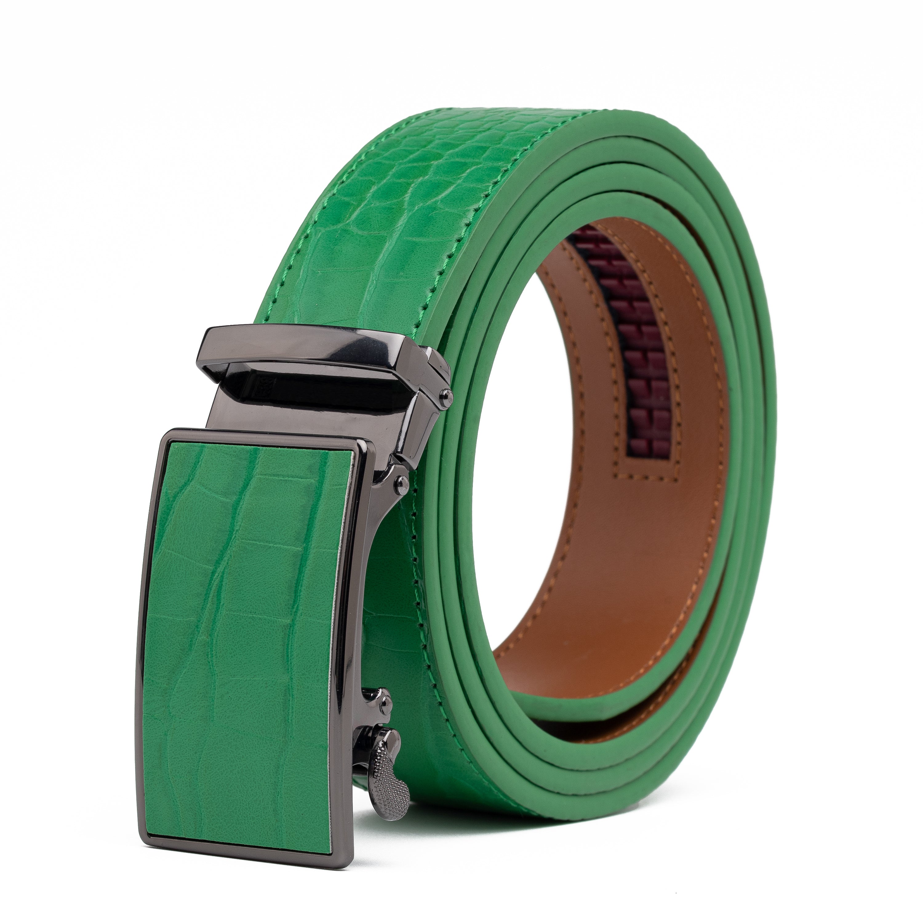 Crocodile Texture Patch Automatic Buckle Red Teeth Men's Belt