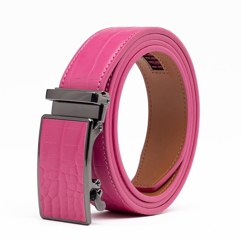 Crocodile Texture Patch Automatic Buckle Red Teeth Men's Belt