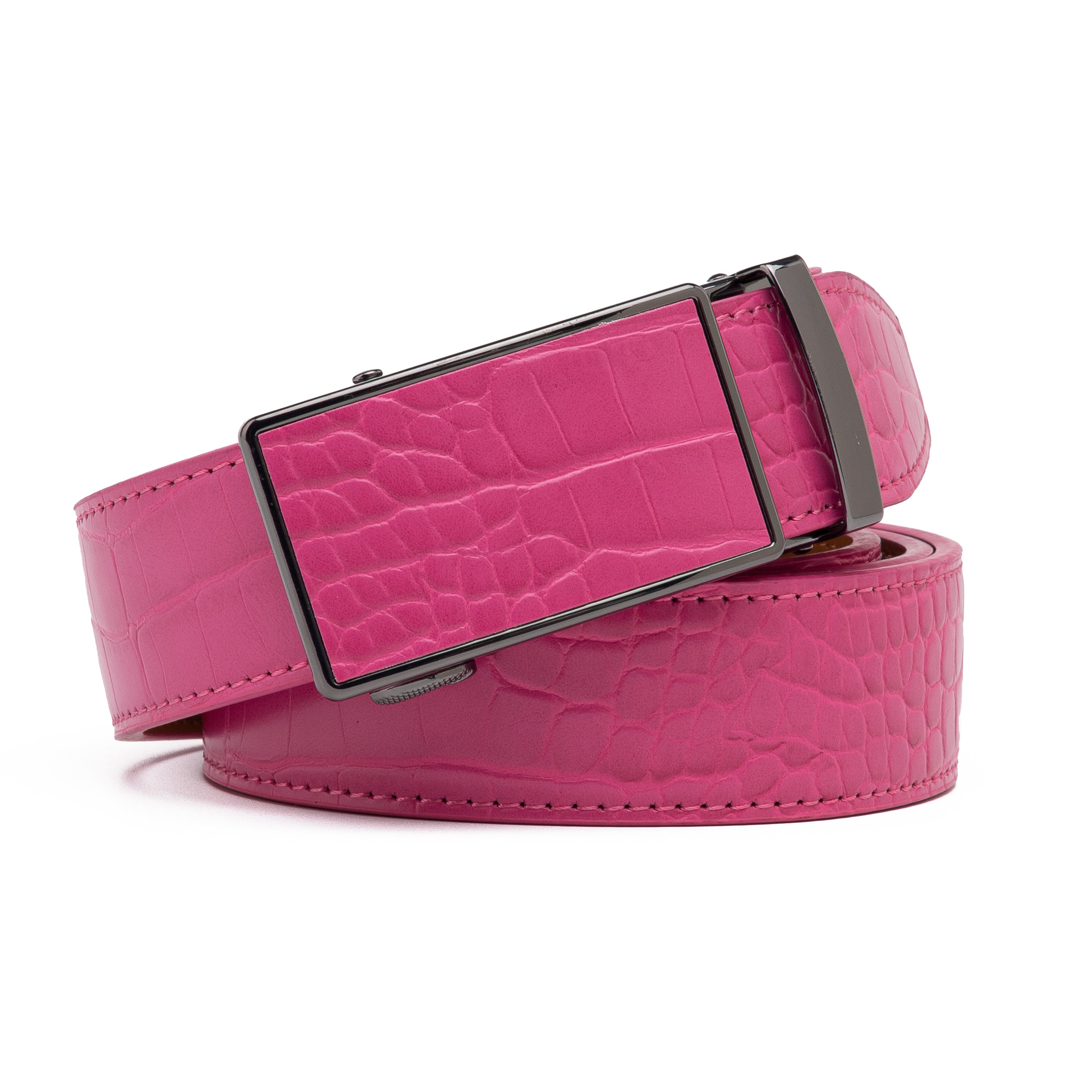 Crocodile Texture Patch Automatic Buckle Red Teeth Men's Belt