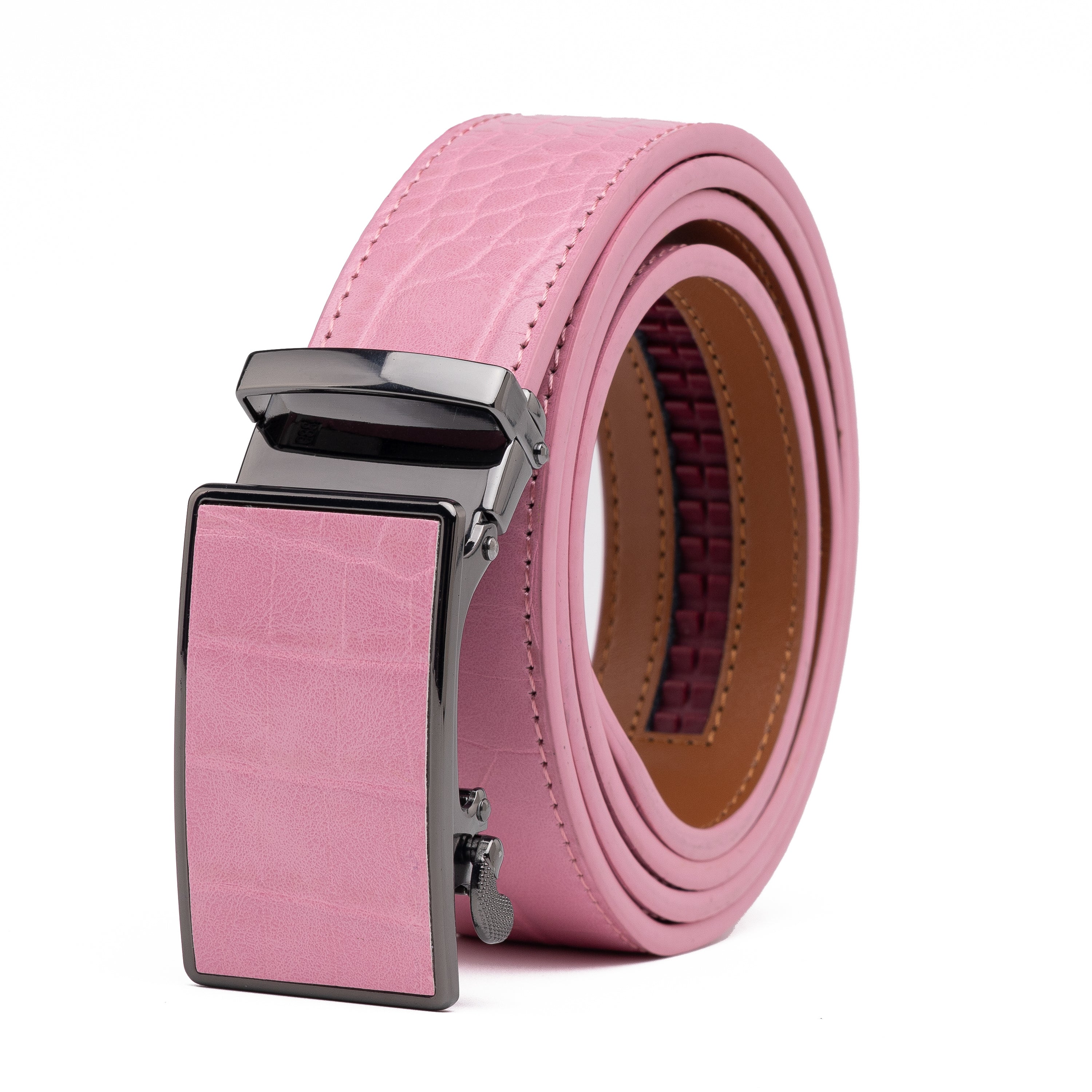 Crocodile Texture Patch Automatic Buckle Red Teeth Men's Belt
