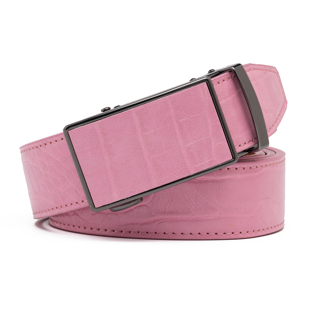 Crocodile Texture Patch Automatic Buckle Red Teeth Men's Belt