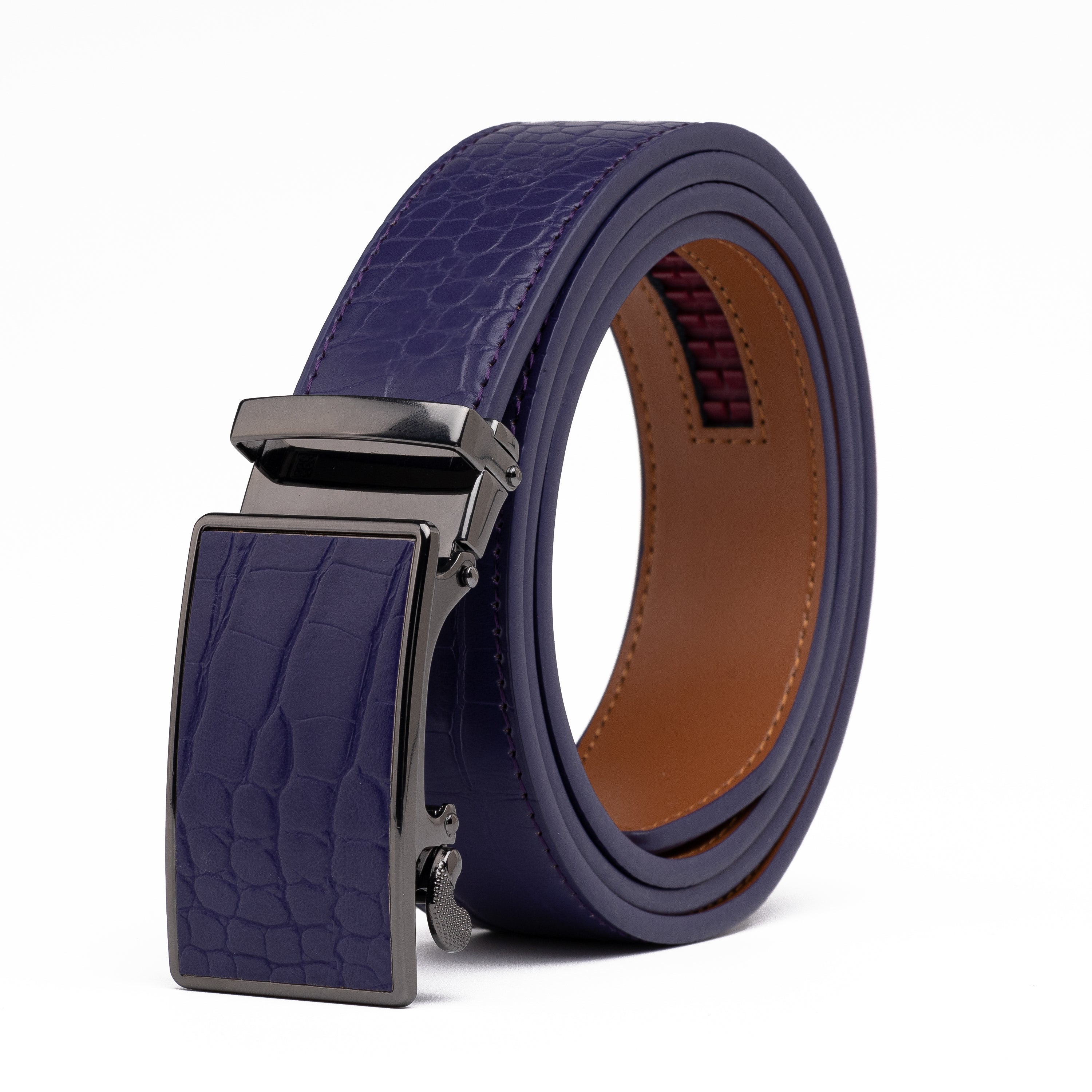 Crocodile Texture Patch Automatic Buckle Red Teeth Men's Belt