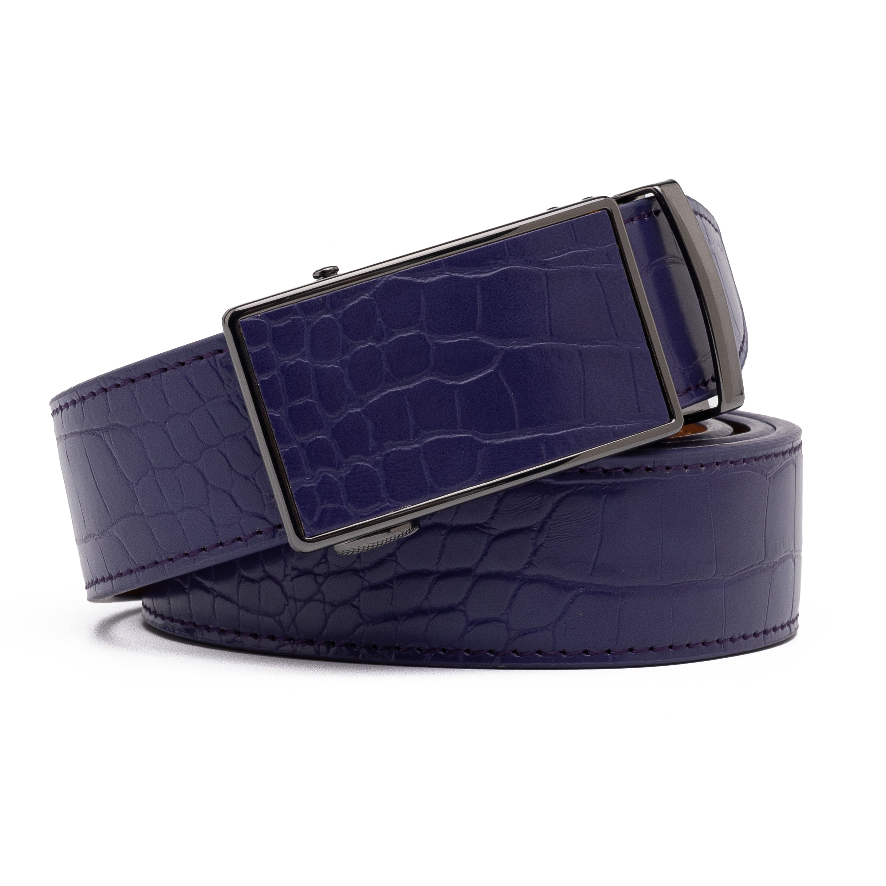 Crocodile Texture Patch Automatic Buckle Red Teeth Men's Belt