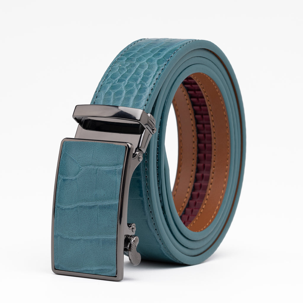 Crocodile Texture Patch Automatic Buckle Red Teeth Men's Belt