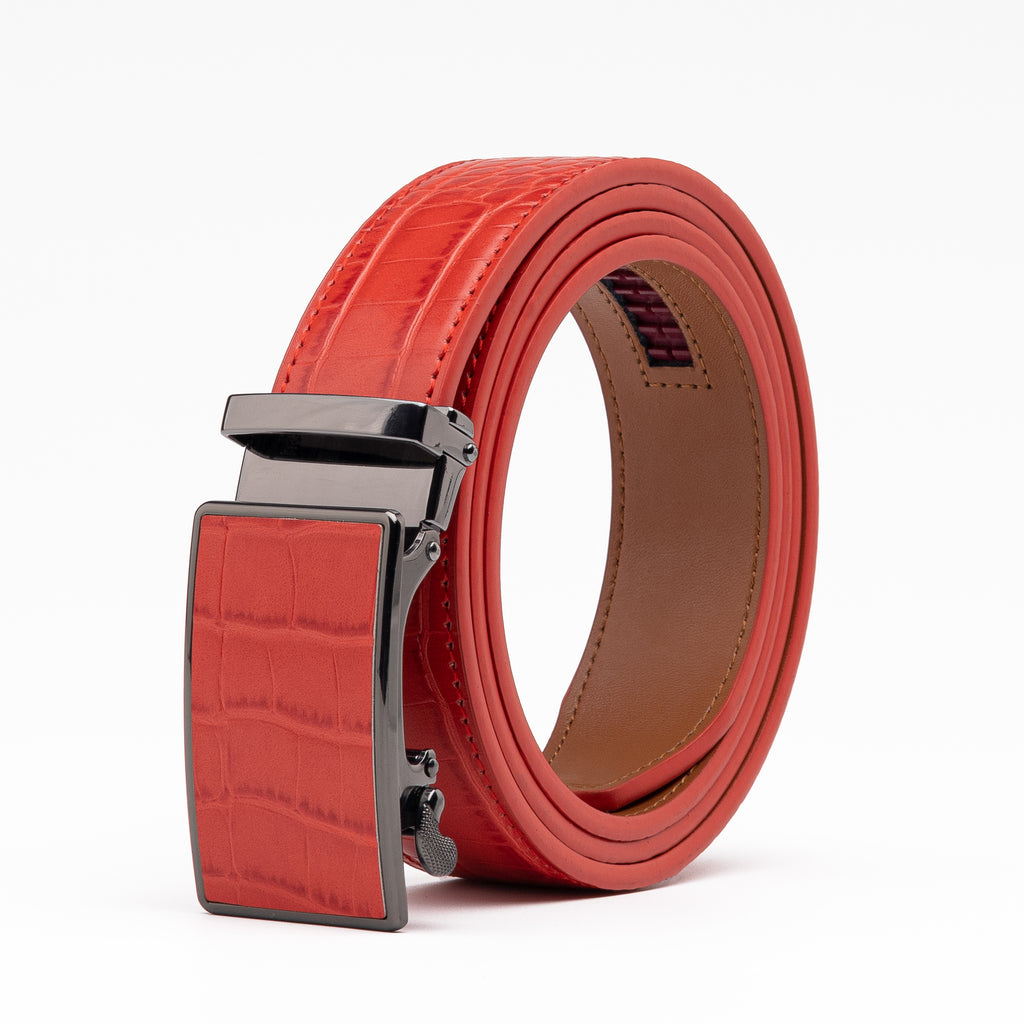 Crocodile Texture Patch Automatic Buckle Red Teeth Men's Belt