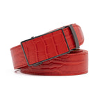 Crocodile Texture Patch Automatic Buckle Red Teeth Men's Belt
