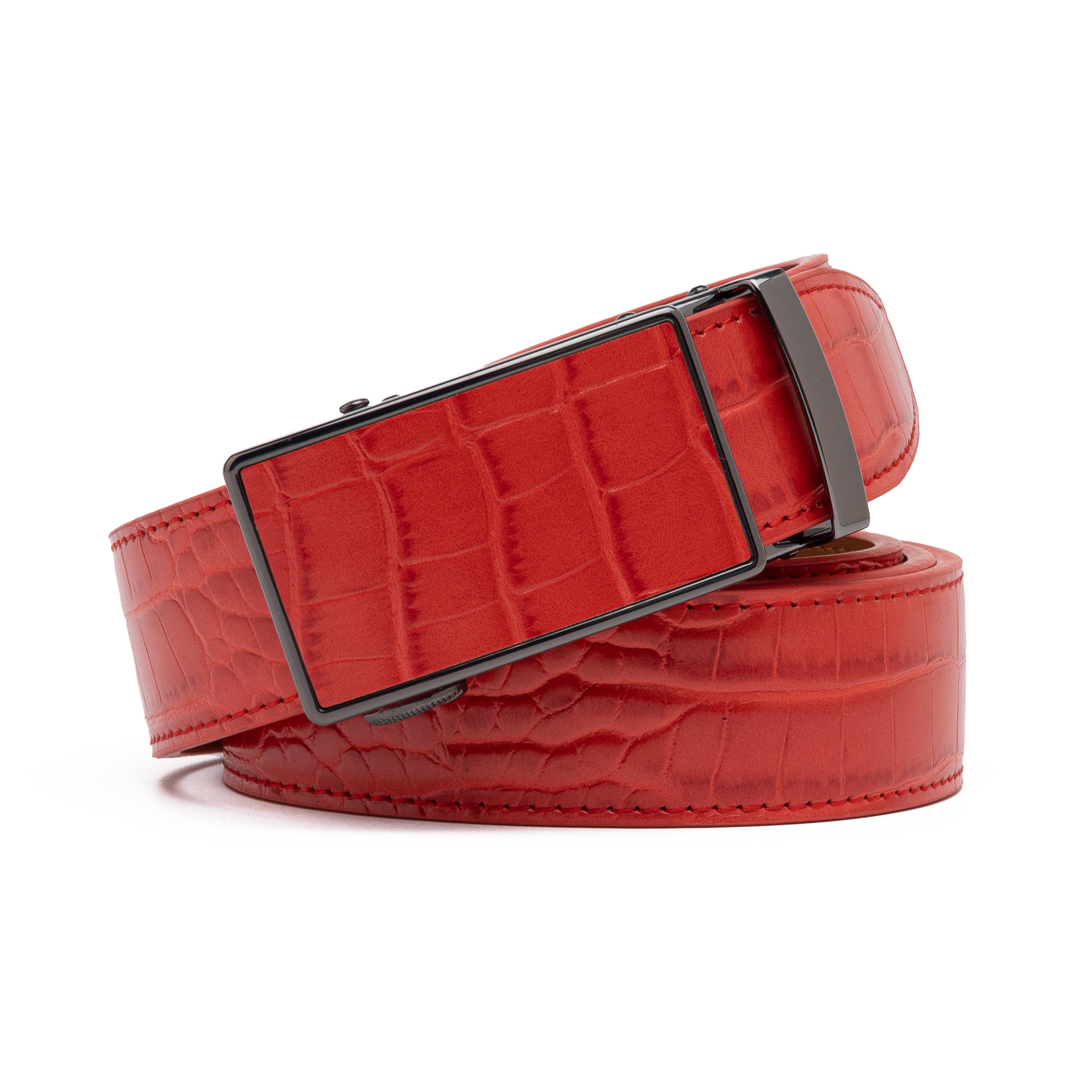 Crocodile Texture Patch Automatic Buckle Red Teeth Men's Belt