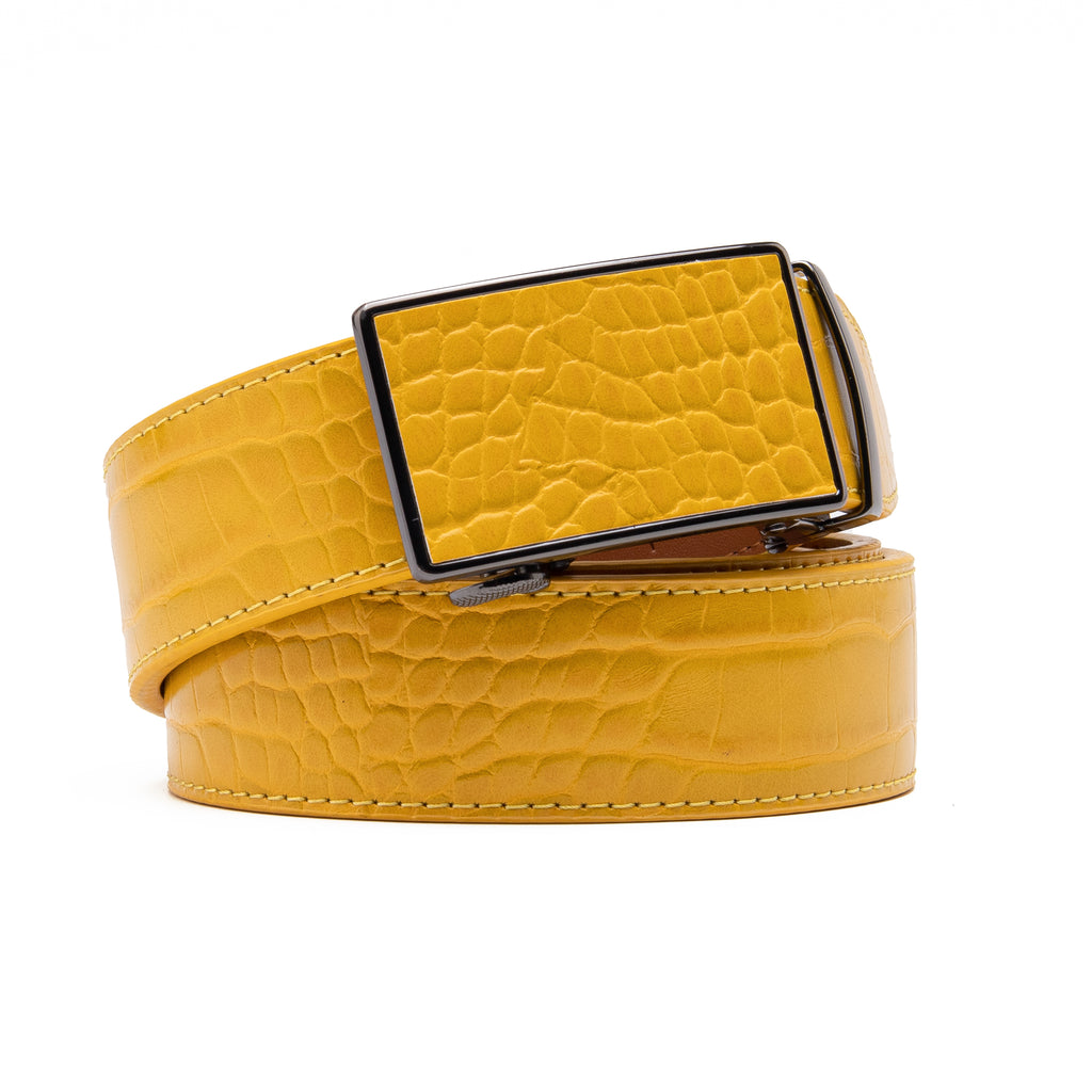 Crocodile Texture Patch Automatic Buckle Red Teeth Men's Belt