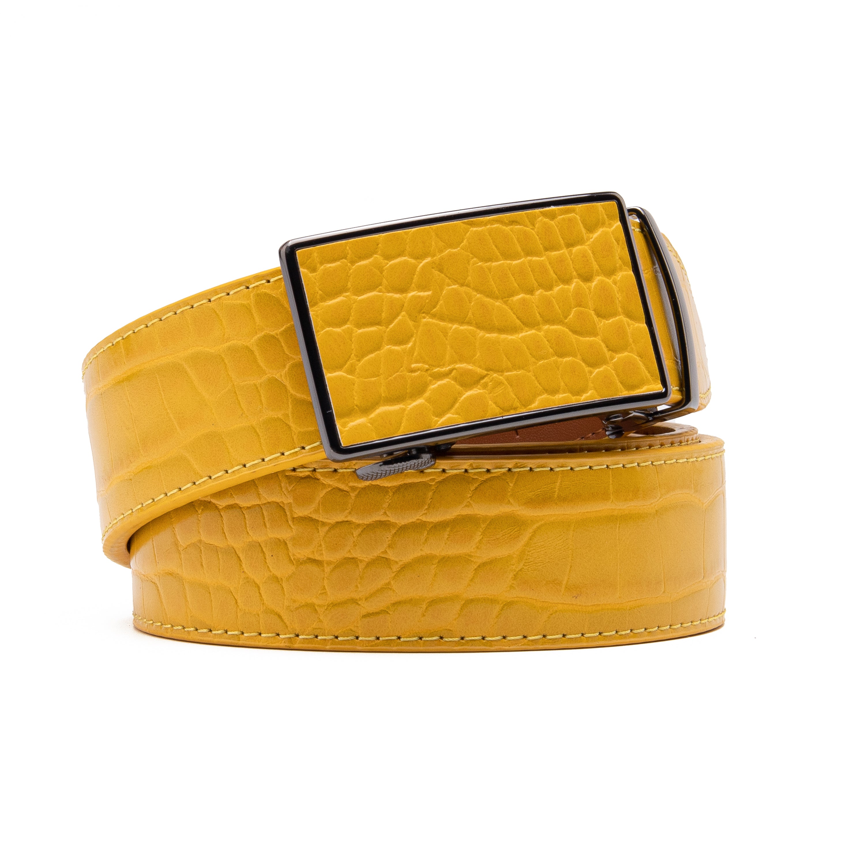 Crocodile Texture Patch Automatic Buckle Red Teeth Men's Belt