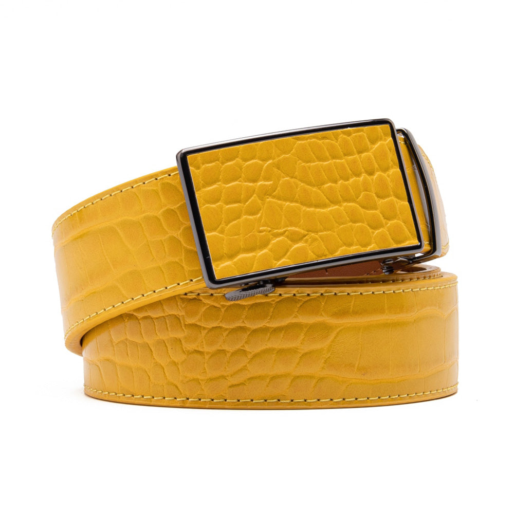 Men's Crocodile Embossed Ratchet Belt – Automatic Dress Belt for Business & Casual Wear