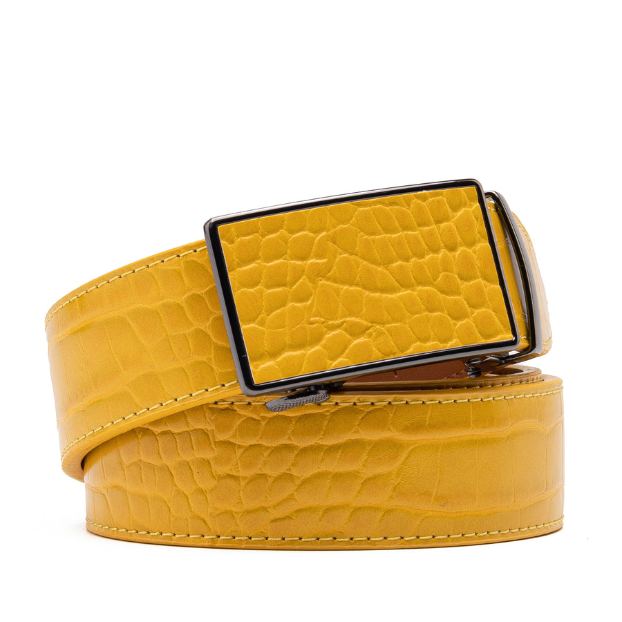 Men's Crocodile Embossed Ratchet Belt – Automatic Dress Belt for Business & Casual Wear