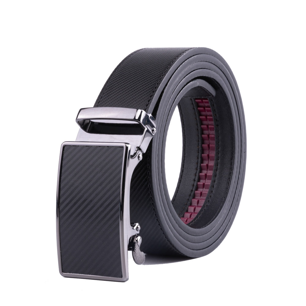 Carbon Fiber Texture Red Teeth Automatic Buckle Business Belt for Men