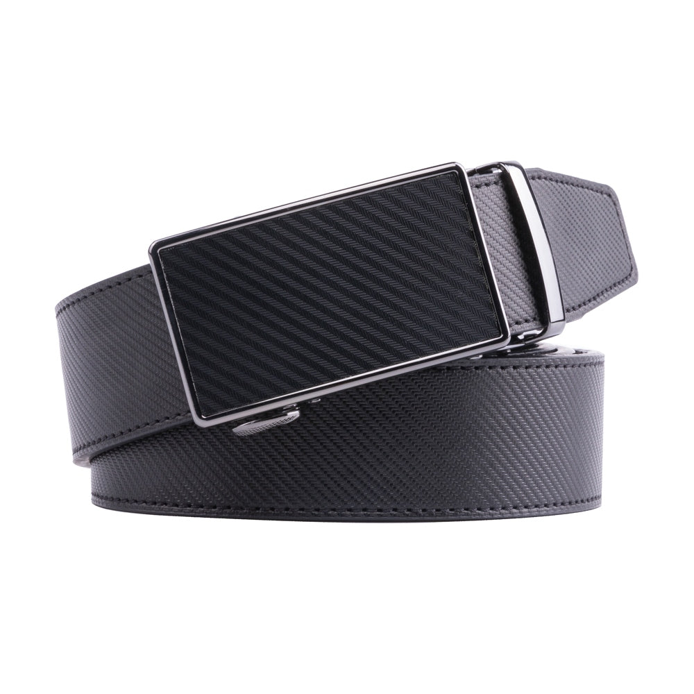 Carbon Fiber Texture Red Teeth Automatic Buckle Business Belt for Men