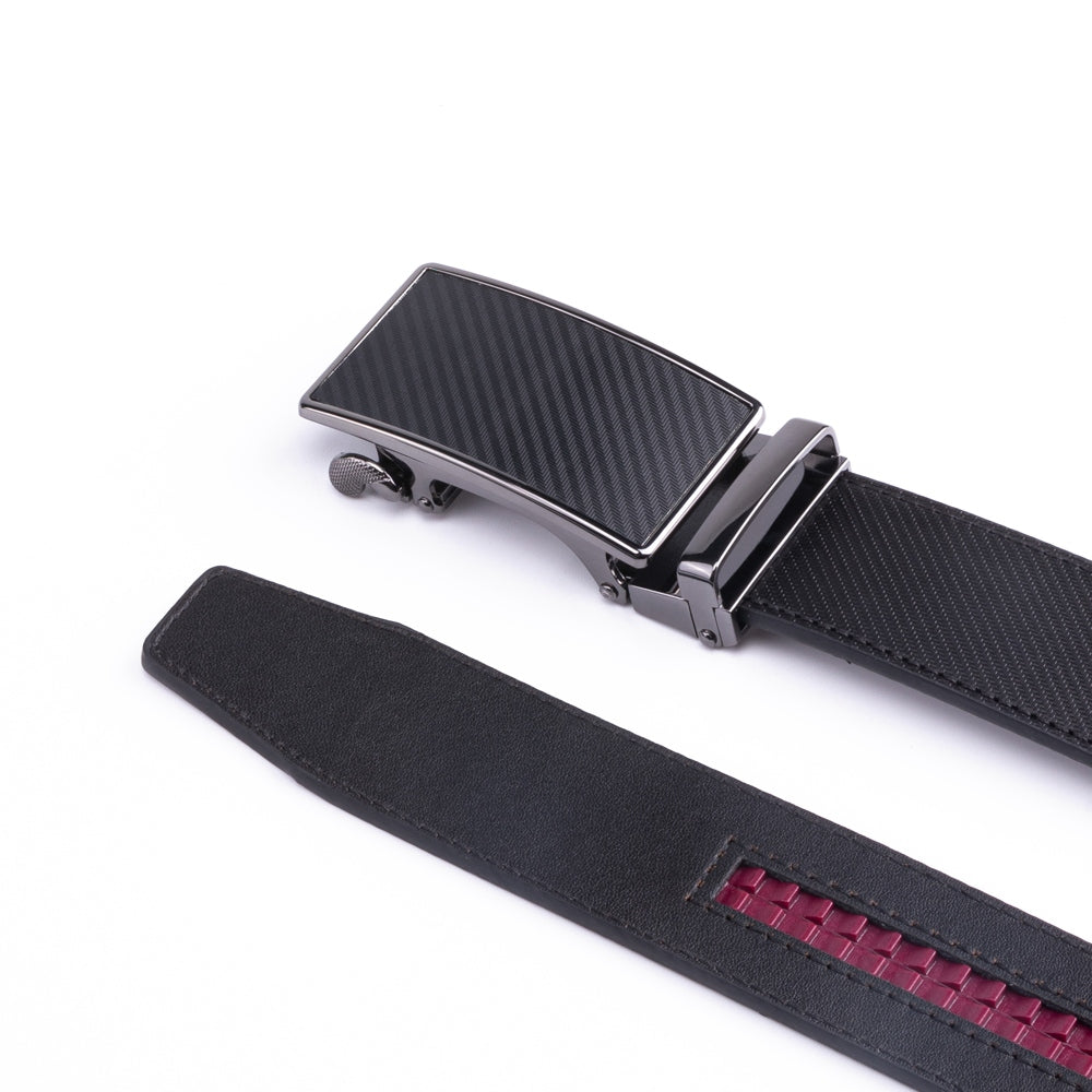 Carbon Fiber Texture Red Teeth Automatic Buckle Business Belt for Men