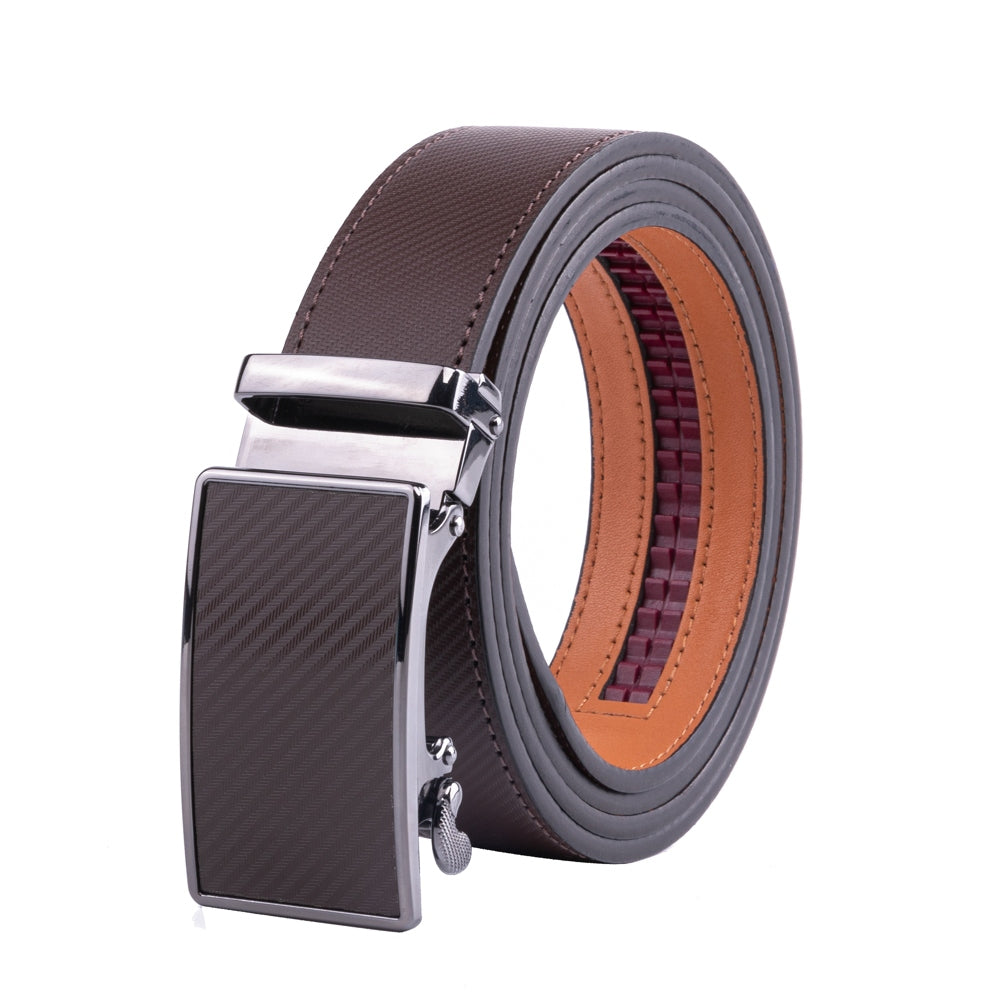 Carbon Fiber Texture Red Teeth Automatic Buckle Business Belt for Men