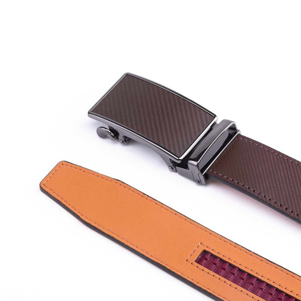 Carbon Fiber Texture Red Teeth Automatic Buckle Business Belt for Men
