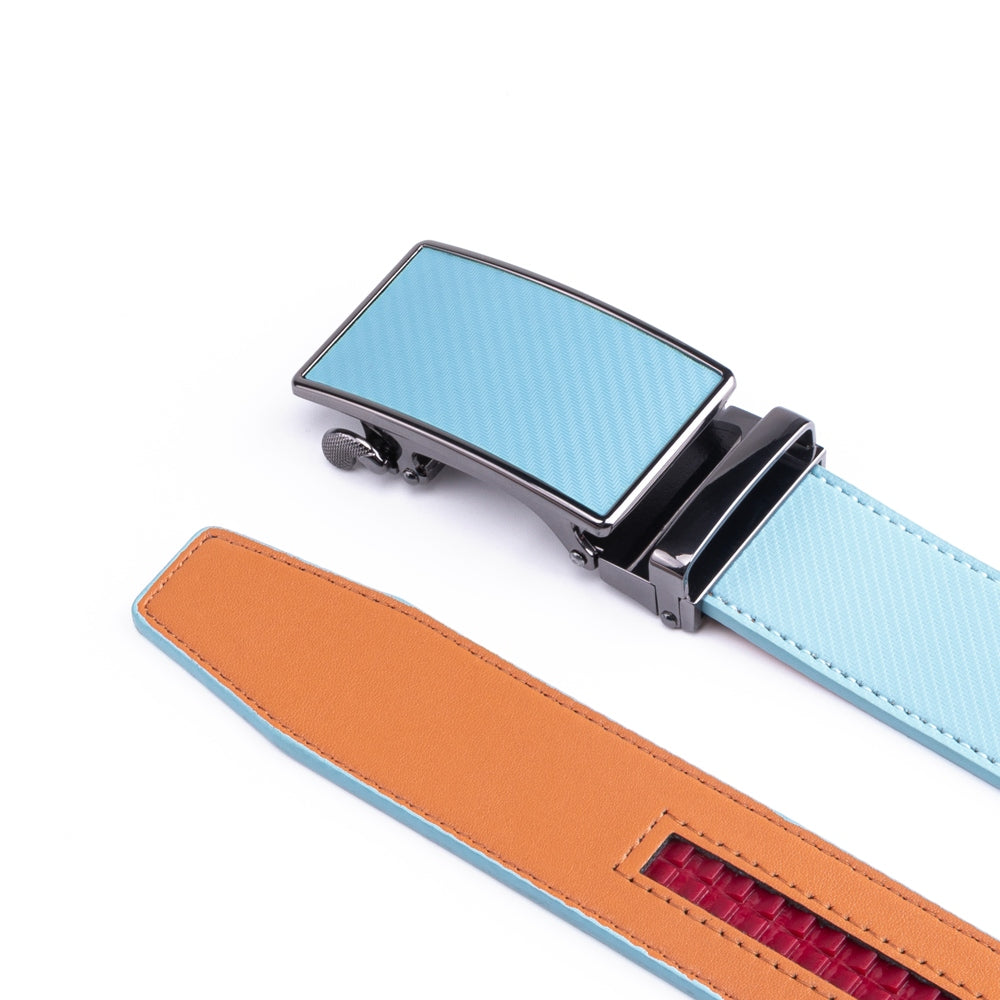 Carbon Fiber Texture Red Teeth Automatic Buckle Business Belt for Men