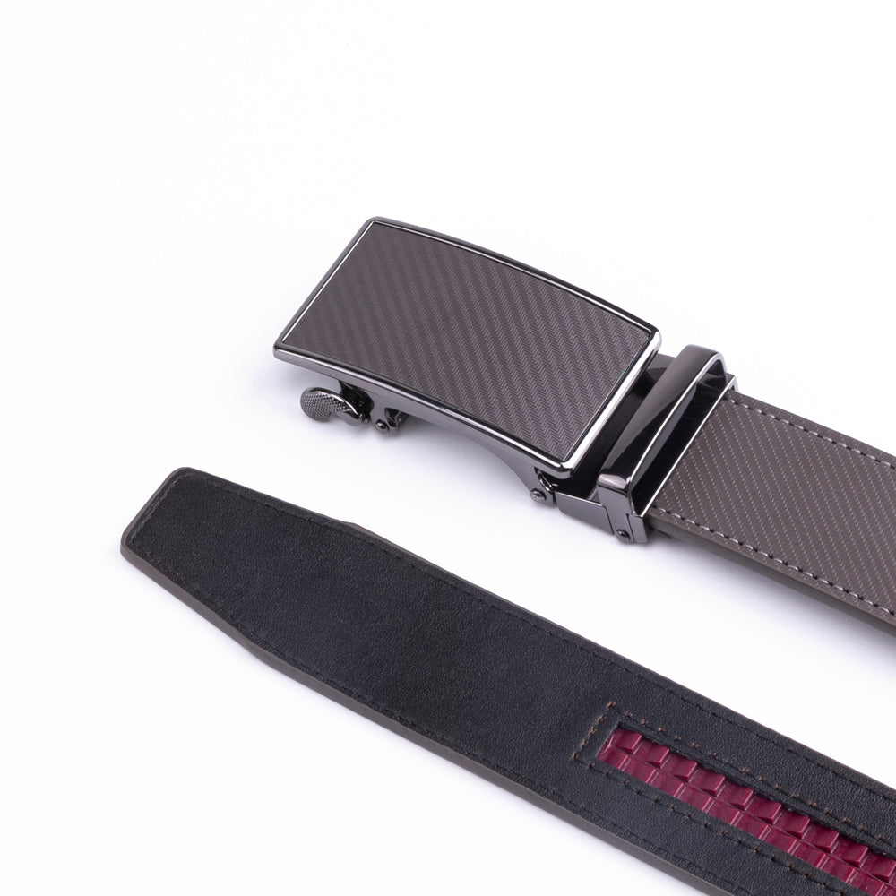 Carbon Fiber Texture Red Teeth Automatic Buckle Business Belt for Men