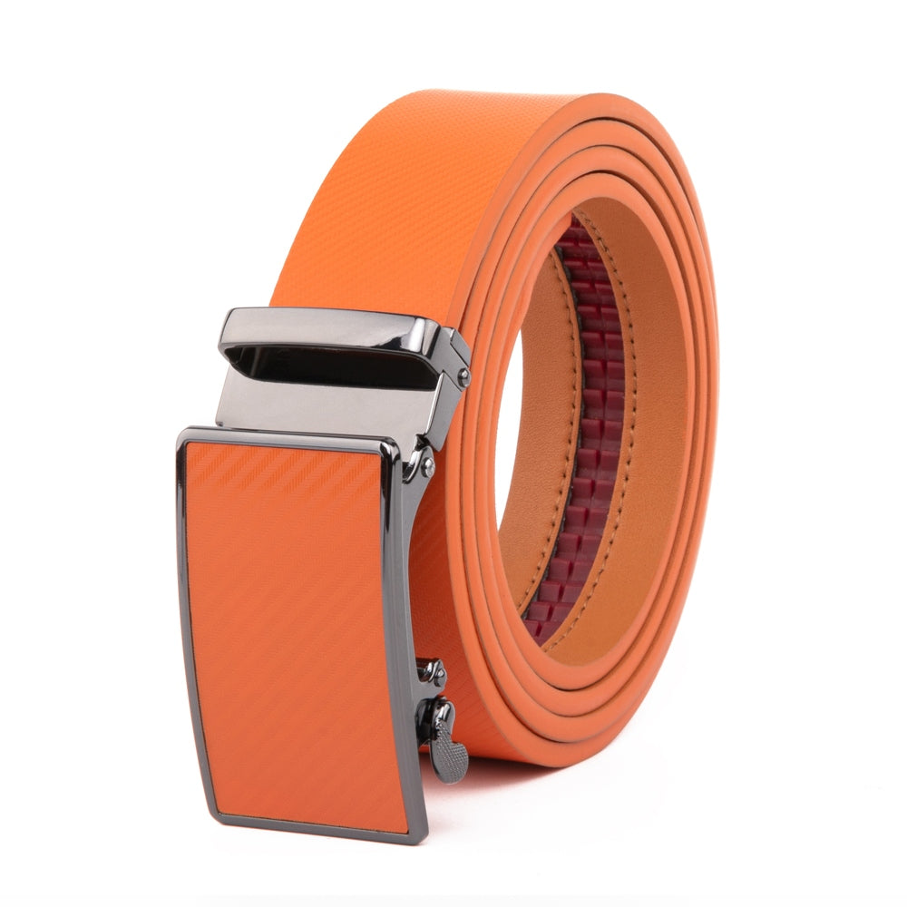 Carbon Fiber Texture Red Teeth Automatic Buckle Business Belt for Men