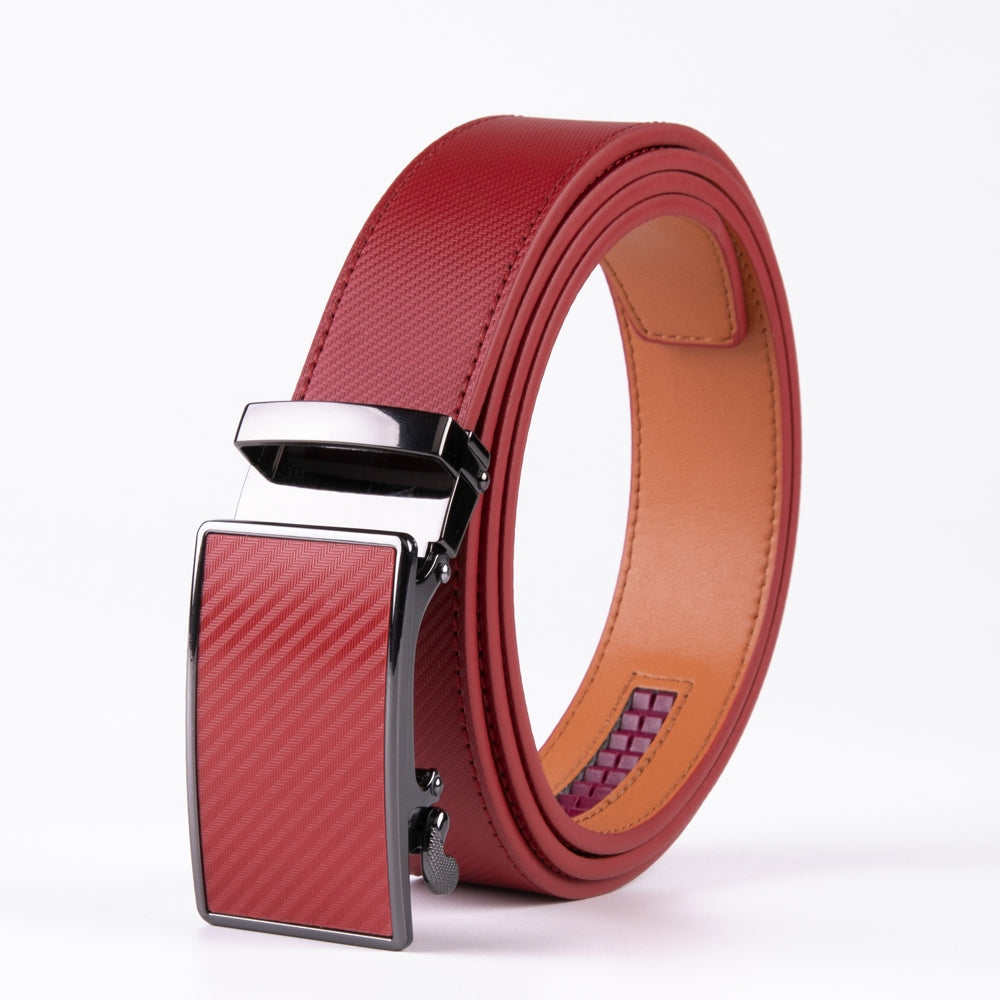 Carbon Fiber Texture Red Teeth Automatic Buckle Business Belt for Men