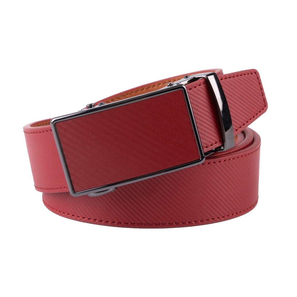 Carbon Fiber Texture Red Teeth Automatic Buckle Business Belt for Men