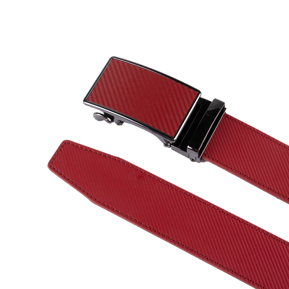 Carbon Fiber Texture Red Teeth Automatic Buckle Business Belt for Men