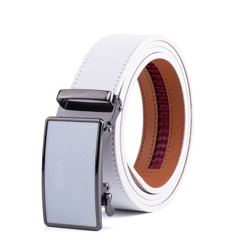 Carbon Fiber Texture Red Teeth Automatic Buckle Business Belt for Men
