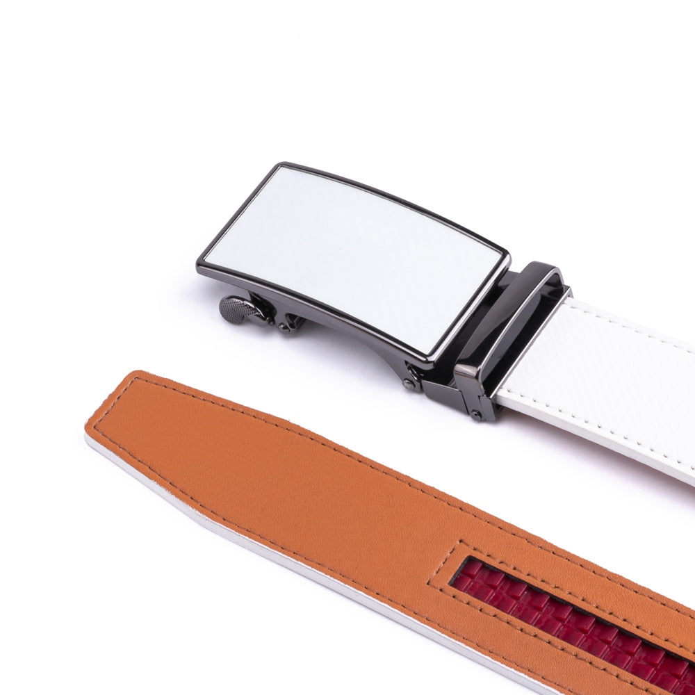 Carbon Fiber Texture Red Teeth Automatic Buckle Business Belt for Men