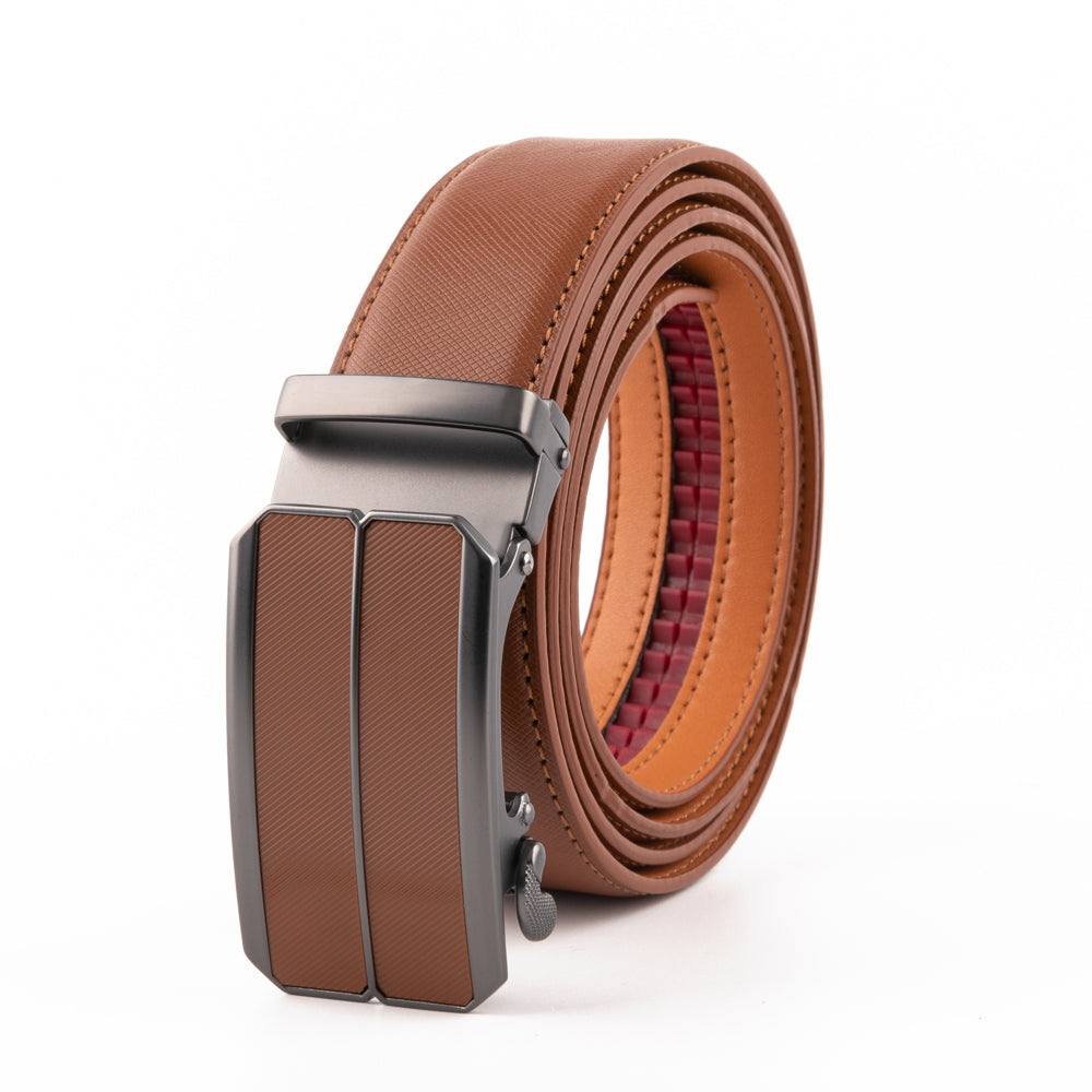 Minimalist Textured Red Teeth Automatic Buckle Business Belt for Men