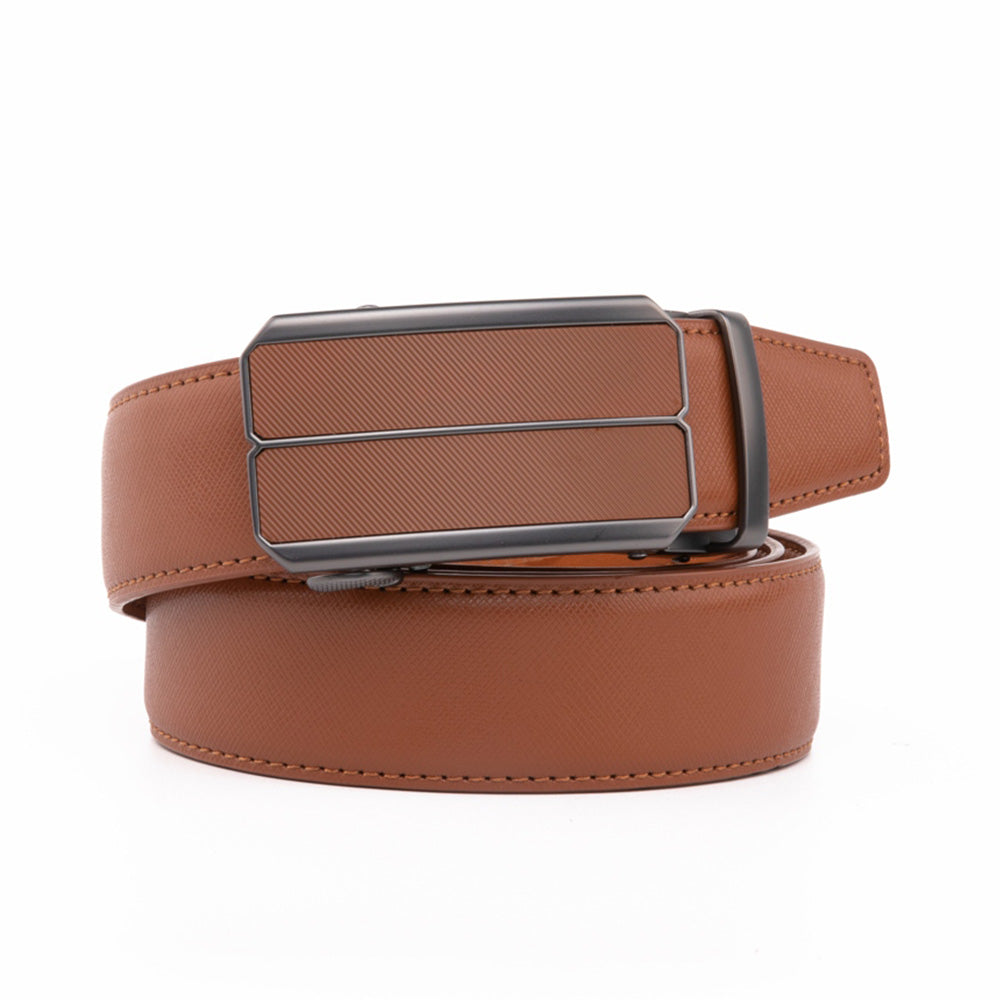Minimalist Textured Red Teeth Ratchet Buckle Business Belt for Men