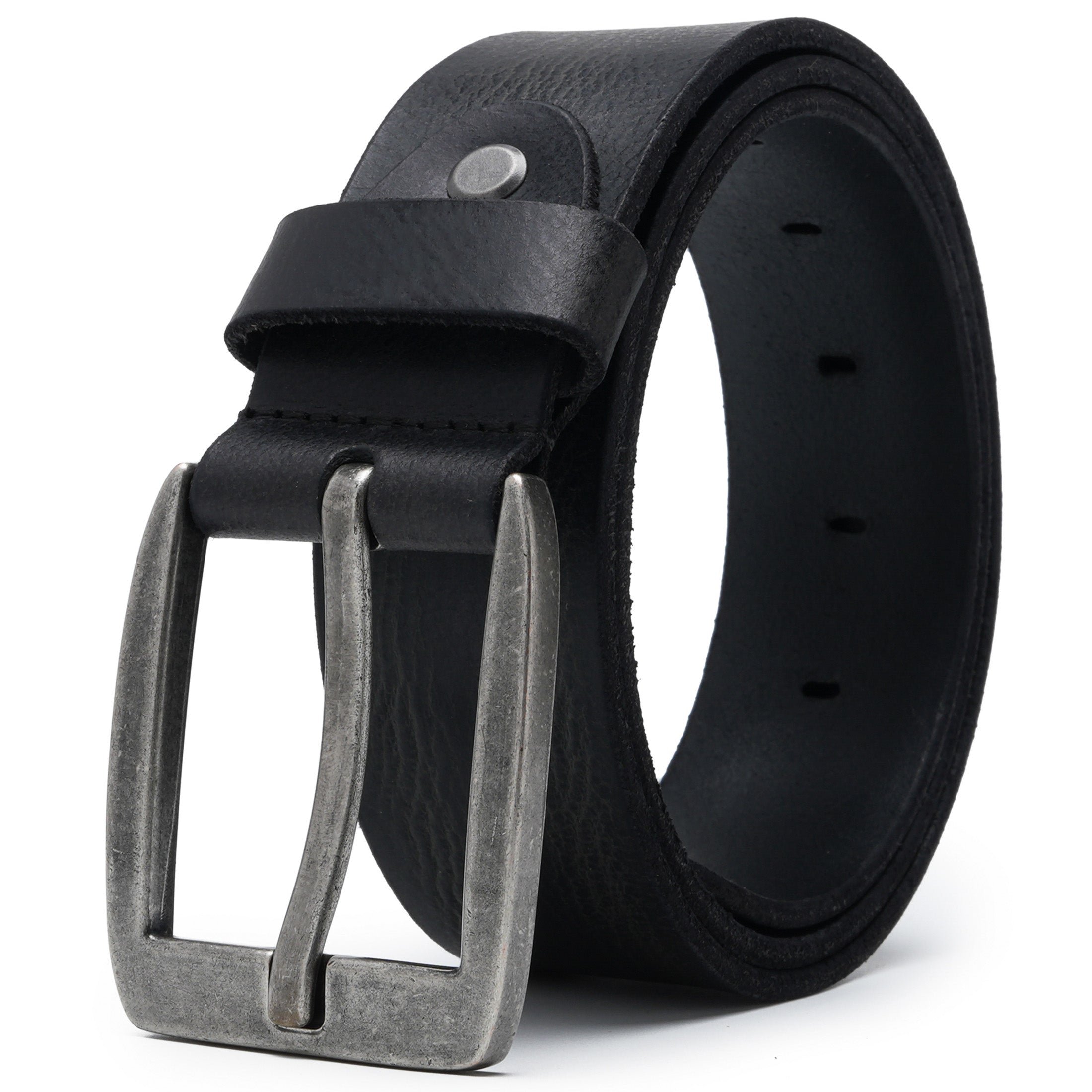 Men’s Full-Grain Leather Belt with Antique-Silver Square Buckle Secondary image