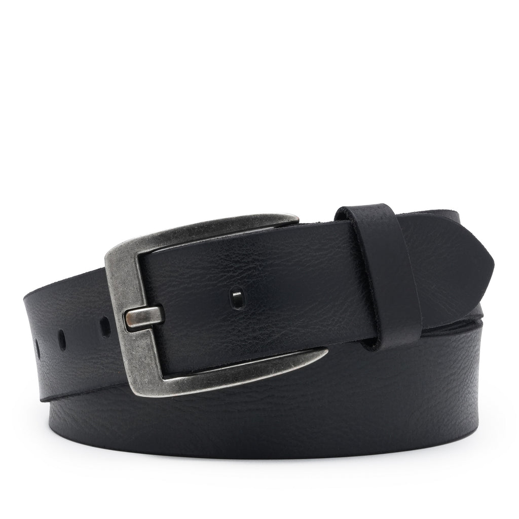 Men’s Full-Grain Leather Belt with Antique-Silver Square Buckle