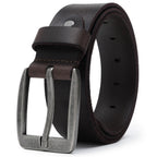 Men’s Full-Grain Leather Belt with Antique-Silver Square Buckle