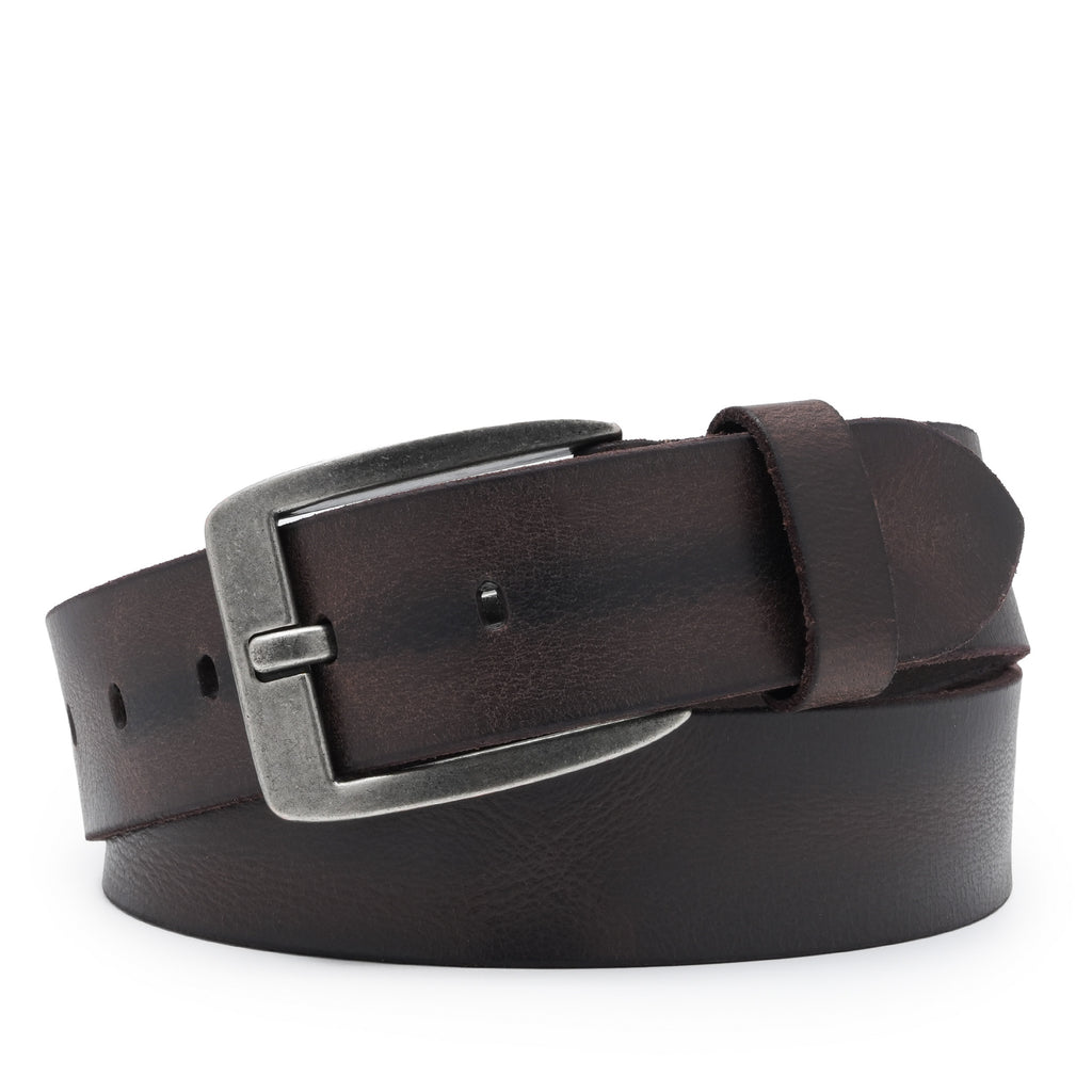 Men’s Full-Grain Leather Belt with Antique-Silver Square Buckle
