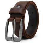 Men’s Full-Grain Leather Belt with Antique-Silver Square Buckle