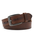 Men’s Full-Grain Leather Belt with Antique-Silver Square Buckle