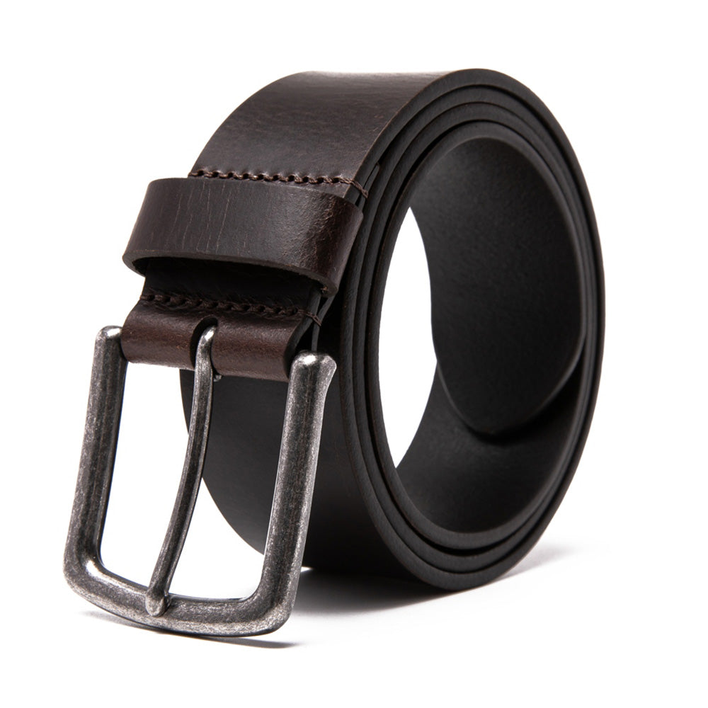 Men's Full Grain Leather Belt Strap – Vintage Single Prong Buckle Casual Business Belt for Jeans & Everyday Wea