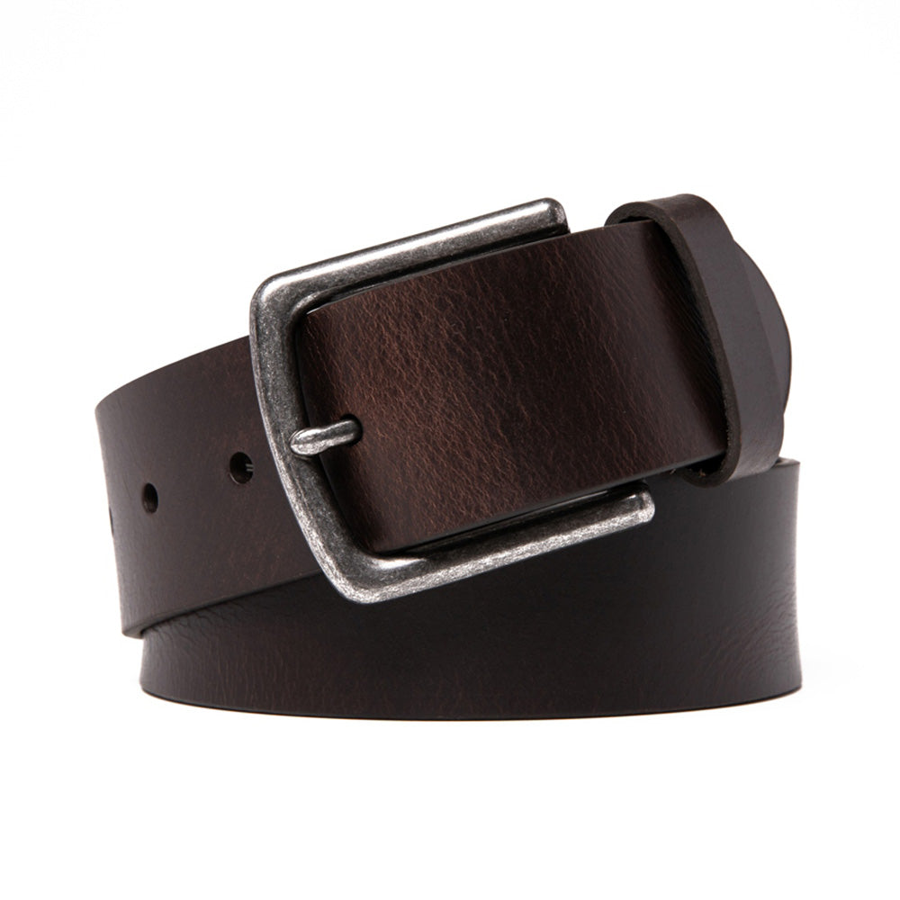 Men's Full Grain Leather Belt Strap – Vintage Single Prong Buckle Casual Business Belt for Jeans & Everyday Wea