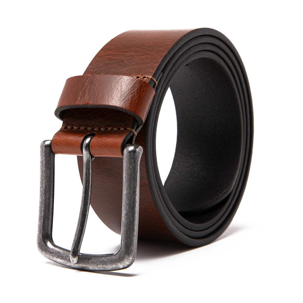 Men's Full Grain Leather Belt Strap – Vintage Single Prong Buckle Casual Business Belt for Jeans & Everyday Wea