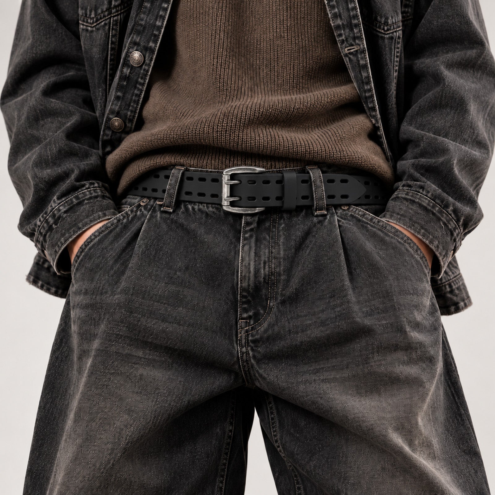 Men's Full-Grain Leather Double Prong Belt for Jeans and Casual Wear Secondary image