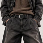 Men's Full-Grain Leather Double Prong Belt for Jeans and Casual Wear