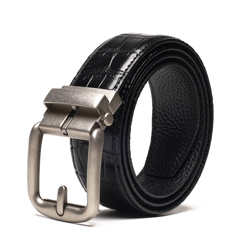 Crocodile Texture Antique Silver Automatic Buckle Men's Belt Secondary image