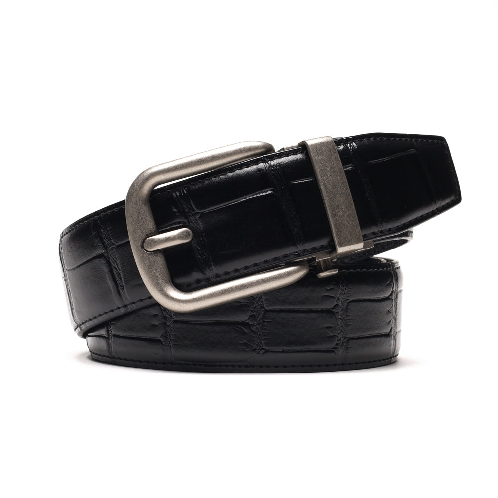 Crocodile Texture Antique Silver Automatic Buckle Men's Belt Main image