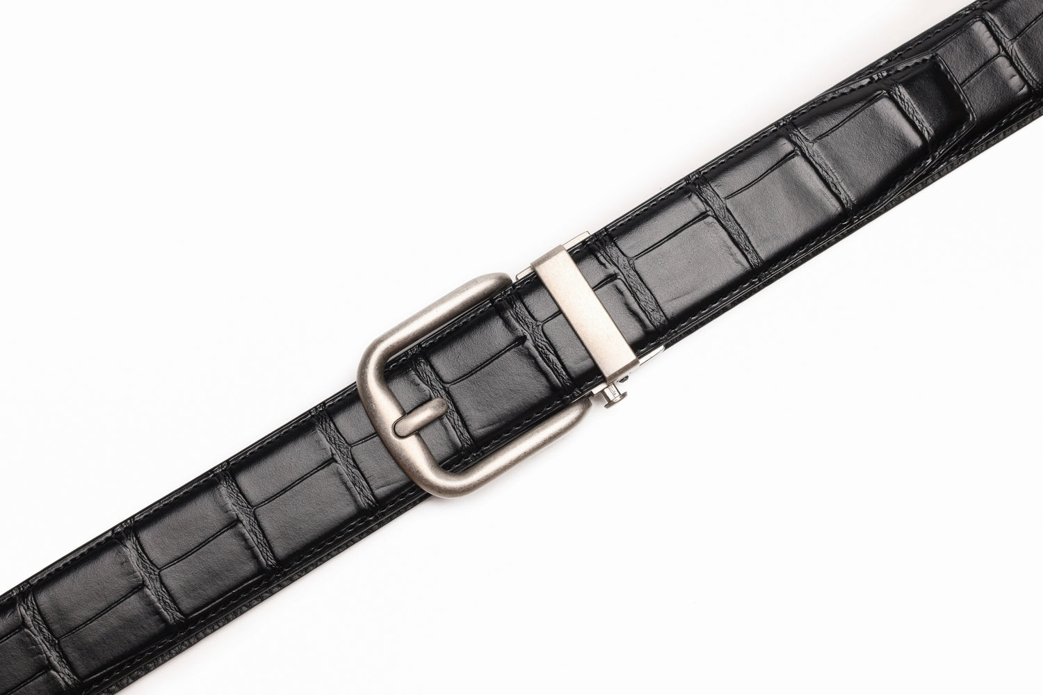 Crocodile Texture Antique Silver Automatic Buckle Men's Belt