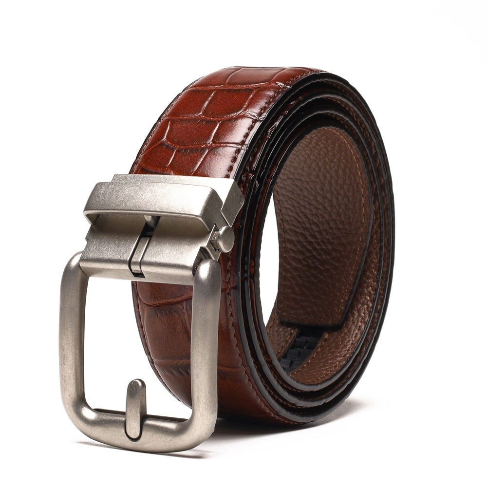 Crocodile Texture Antique Silver Automatic Buckle Men's Belt