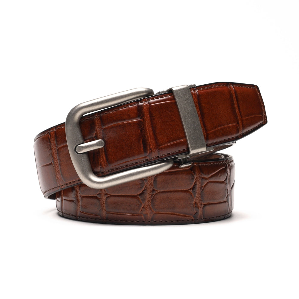 Crocodile Texture Antique Silver Automatic Buckle Men's Belt