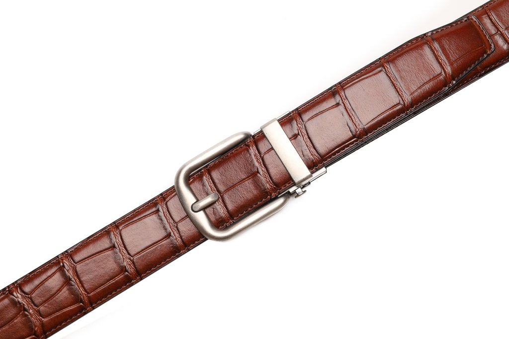 Crocodile Texture Antique Silver Automatic Buckle Men's Belt
