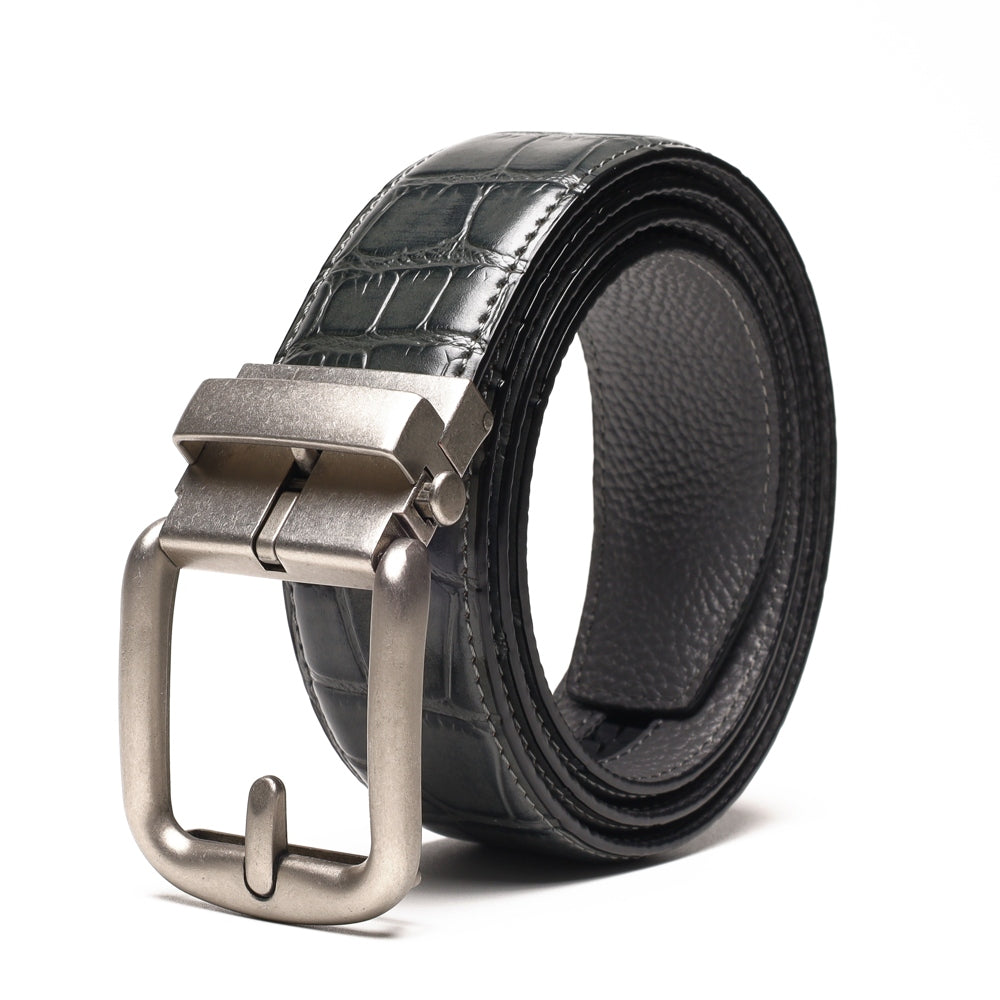 Crocodile Texture Antique Silver Automatic Buckle Men's Belt
