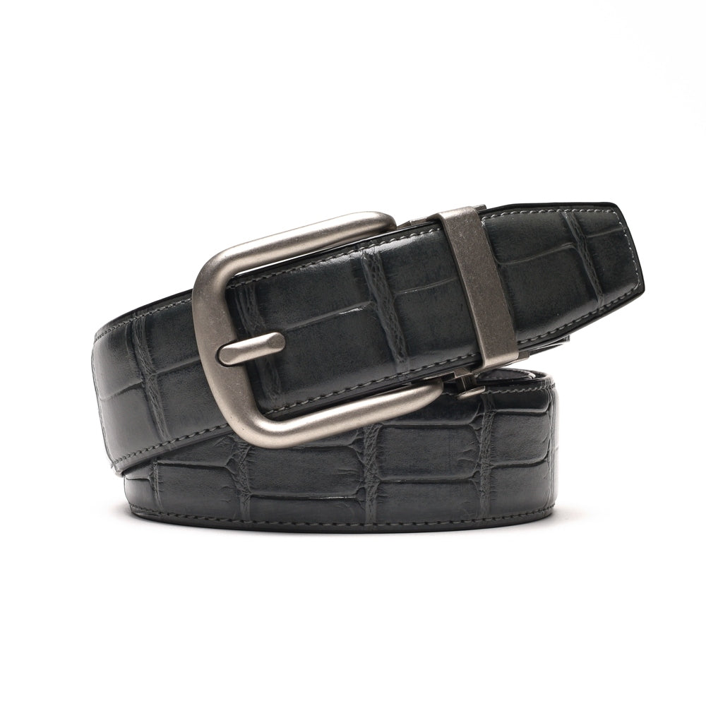 Crocodile Texture Antique Silver Automatic Buckle Men's Belt