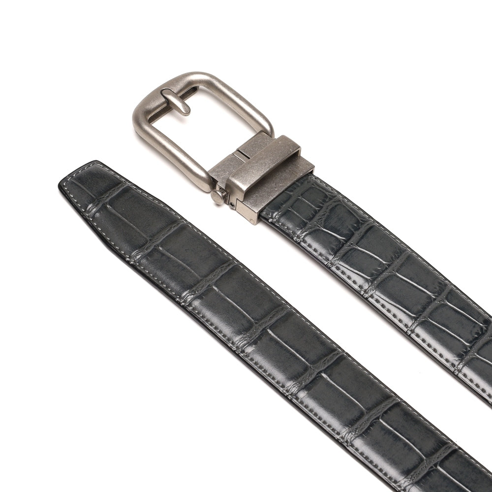 Crocodile Texture Antique Silver Automatic Buckle Men's Belt